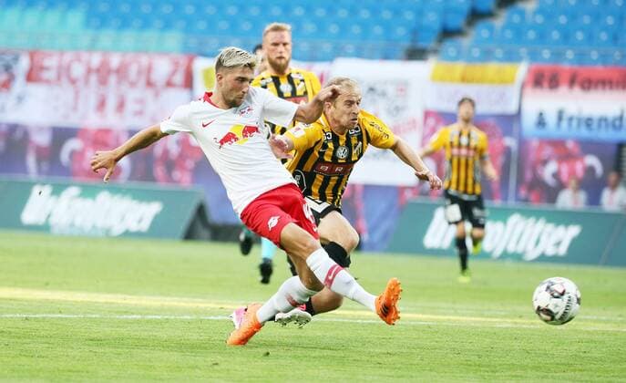 RB Leipzig - BK Haecken Fussball Euro League Quali Leipzig, 26.07.2018, Red Bull Arena, Fussball, UEFA EURO EM Europameisterschaft Fussball League , Qualifikation, 2.Runde, Hinspiel, RB Leipzig vs. BK Häcken , Im Bild; Tor für RB Leipzig. Kevin Kampl (44, RB Leipzig) erzielt den Treffer zum 3:0. ,