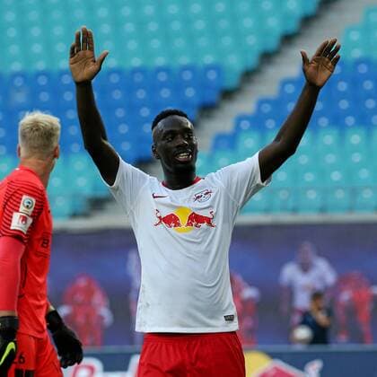 Leipzig, Germany 26.07.2018, 2. Qualifikationsrunde zur Europa Leaguel, RB Leipzig - BK Haecken, Tor zum 4:0, Torschuetze Jean-Kevin Augustin (RBL) jubelt ( DeFodi538