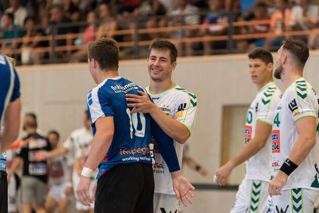 Niklas Roth (VfL Pfullingen 10), Allan Damgaard (Frisch Auf Goeppingen 07), FRISCH AUF! Goeppingen vs. VfL Pfullingen , 24. Sparkassen-Cup , Handballl, DKB, Herren, 1.Bundesliga, 3.Liga, Saison 18 19, GER, 27.07.2018, FRISCH AUF! Goeppingen vs. VfL Pfullingen , 24. Sparkassen-Cup , Handballl, DKB, Herren, 1.Bundesliga, 3.Liga, Saison 18 19, GER, 27.07.2018 Altensteig Copyright: xEIBNER WolfgangxFrankx EP_WFK