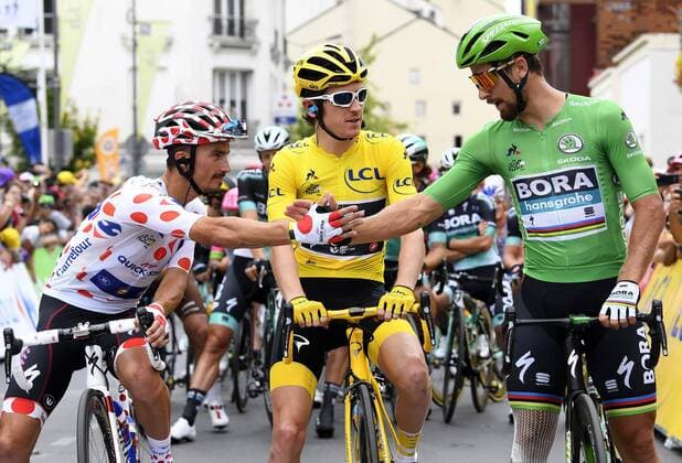 Sport Themen der Woche KW30 Sport Bilder des Tages PARIS CHAMPS-ELYSEES, FRANCE - JULY 29 : ALAPHILIPPE Julian (FRA) of Quick - Step Floors; THOMAS Geraint (GBR) of Team SKY, SAGAN Peter (SVK) of Bora - Hansgrohe during stage 21 of the 105th edition of the 2018 Tour de France cycling race, a stage of 116 kms between Houilles and Paris Champs-Elysees on July 29, 2018 in Paris Champs-Elysees, France, 29 07 18 CYCLISME : Tour de France - Etape 21 - Houilles Paris Champs-Elysees - 29 07 2018 PhotoNews Panoramic 