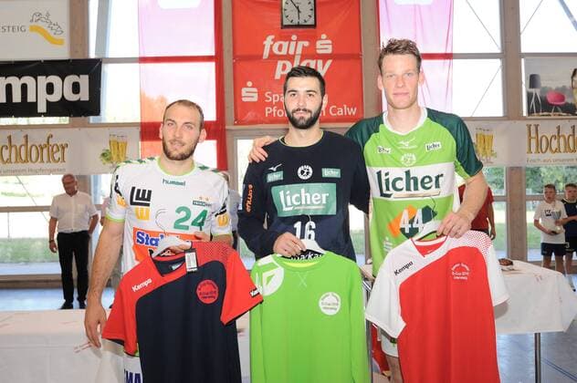 li. Bester Torschuetze Marcel Schiller (FrischAuf Goeppingen 24) mi. Bester Torspieler Tibor Ivanisevic (HSG Wetzlar 16) im Tor re. Bester Spieler Lenny Rubin (HSG Wetzlar 44) Handball, Maenner, Vorbereitungsturnier, 54.Sparkassen-Cup,Altensteig,Spiel um Finale, 29.07.2018, Foto:TBaur Eibner FrischAuf Goeppingen vs. HSG Wetzlar Esslingen Copyright: xEIBNER TobiasxBaurx EP_TBR