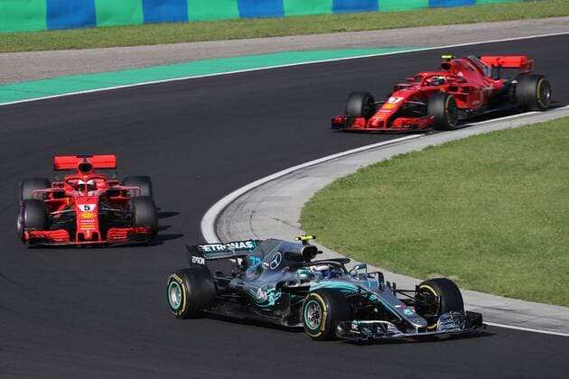 Photo4 LaPresse 29 07 2018 Budapest, Hungary Grand Prix Formula One Hungary 2018 In the pic: Valtteri Bottas (FIN) Mercedes AMG F1 W09, Sebastian Vettel (GER) Scuderia Ferrari SF71H and Kimi Raikkonen (FIN) Scuderia Ferrari SF71H  Copyright: xPhoto4 LaPressex