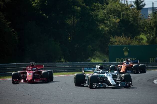 FORMULA 1 - Hungarian GP BUDAPEST,HUNGARY,29.JUL.18 - MOTORSPORTS, FORMULA 1 - Grand Prix of Hungary, Hungaroring. Image shows Valtteri Botas (FIN Mercedes GP) and Sebastian Vettel (GER Ferrari). GEPAxpictures xFritzxMueller