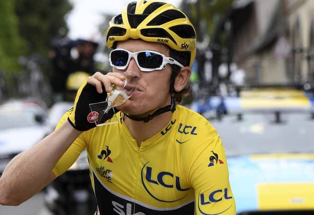 PARIS CHAMPS-ELYSEES, FRANCE - JULY 29 : champagne for THOMAS Geraint (GBR) of Team SKY during stage 21 of the 105th edition of the 2018 Tour de France cycling race, a stage of 116 kms between Houilles and Paris Champs-Elysees on July 29, 2018 in Paris Champs-Elysees, France, 29 07 18 CYCLISME : Tour de France - Etape 21 - Houilles Paris Champs-Elysees - 29 07 2018 PhotoNews Panoramic 