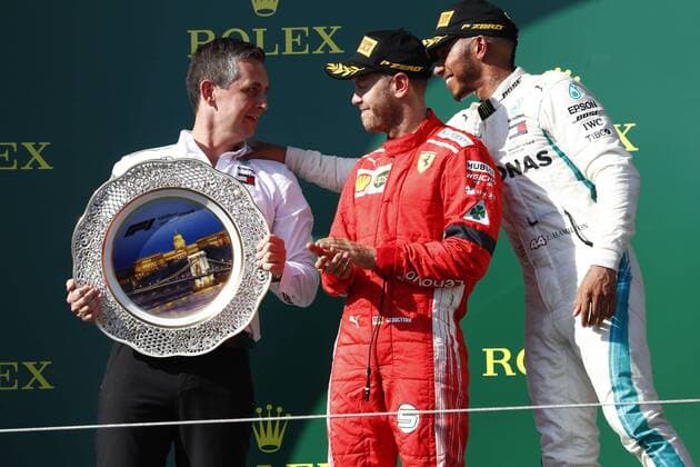 Motorsports: FIA Formula One World Championship WM Weltmeisterschaft 2018, Grand Prix of Hungary, Riccardo Musconi, 5 Sebastian Vettel (GER, Scuderia Ferrari), 44 Lewis Hamilton (GBR, Mercedes AMG Petronas Motorsport), Budapest Hungary