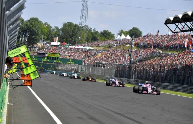 Motorsports: FIA Formula One World Championship WM Weltmeisterschaft 2018, Grand Prix of Hungary, 31 Esteban Ocon (FRA, Sahara Force India F1 Team), 11 Sergio Perez (MEX, Sahara Force India F1 Team), Budapest Hungary
