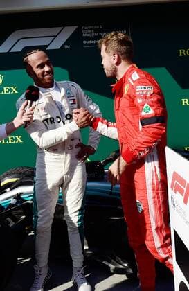 Lewis Hamilton; Mercedes Grand Prix, Sebastian Vettel, Scuderia Ferrari, formula 1 GP, Ungarn in Budapest, 29.07.2018 Photo:mspb Jerry Andre Lewis Hamilton; Sebastian Vettel, formula 1 GP, Ungarn 2018