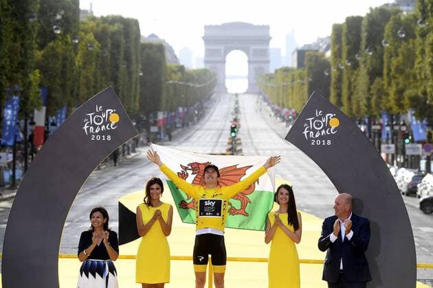 PARIS CHAMPS-ELYSEES, FRANCE - JULY 29 : THOMAS Geraint (GBR) of Team SKY during stage 21 of the 105th edition of the 2018 Tour de France cycling race, a stage of 116 kms between Houilles and Paris Champs-Elysees on July 29, 2018 in Paris Champs-Elysees, France, 29 07 18 CYCLISME : Tour de France - Etape 21 - Houilles Paris Champs-Elysees - 29 07 2018 PhotoNews Panoramic 