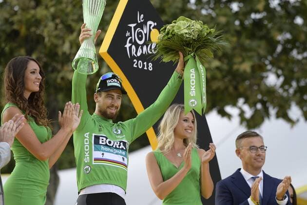 Sport Themen der Woche KW30 Sport Bilder des Tages Slovak Peter Sagan of Bora-Hansgrohe celebrates in the green jersey of leader in the sprint ranking after the last stage of the 105th edition of the Tour de France cycling race, 116km from Houilles to Paris, France, Sunday 29 July 2018. This year s Tour de France takes place from July 7th to July 29th. YORICKxJANSENS  x05395172x