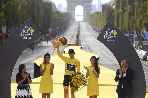 PARIS CHAMPS-ELYSEES, FRANCE - JULY 29 : THOMAS Geraint (GBR) of Team SKY pictured on the podium during stage 21 of the 105th edition of the 2018 Tour de France cycling race, a stage of 116 kms between Houilles and Paris Champs-Elysees on July 29, 2018 in Paris Champs-Elysees, France, 29 07 18 CYCLISME : Tour de France - Etape 21 - Houilles Paris Champs-Elysees - 29 07 2018 PhotoNews Panoramic 