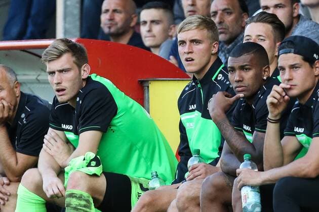 Torwart Leo Weinkauf,Timo Hübers,Waldemar Anton,Walace,Miiko Albornoz (v.li.,Hannover 96) - Testspiel Saison 2018-2019 TSV Havelse vs. Hannover 96 im Wilhelm-Langrehr-Stadion in Havelse - Deutschland, Fußball, Mann, Maenner,14.07.2018
