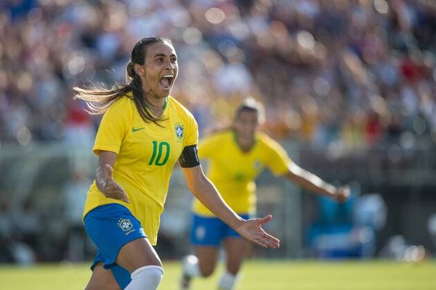 July 29, 2018 - East Hartford, Connecticut, United States - Brazilian forward MARTA (10) celebrates the first goal of the match for Brazil during the Tournament of Nations at Pratt & Whitney Stadium in East Hartford, CT. Brazil defeats Japan 2 to 1 2018 Soccer - Tournament of Nations - Brazil defeats Japan 2 to 1 - ZUMAs192 20180729_zap_s192_010 Copyright: xMarkxSmithx