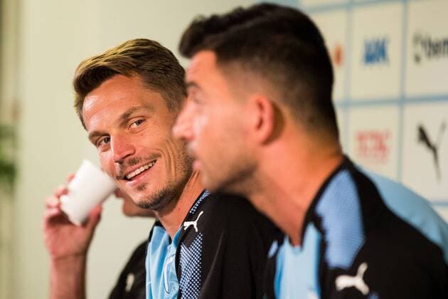 180731 Malmö FFs Markus Rosenberg under en presskonferens och träning inför Champions League matchen mellan Malmö FF och Cluj i andra kvalomgangen den 31 juli 2018 i Malmö. Copyright: MATHILDAxAHLBERG BB180731MA007