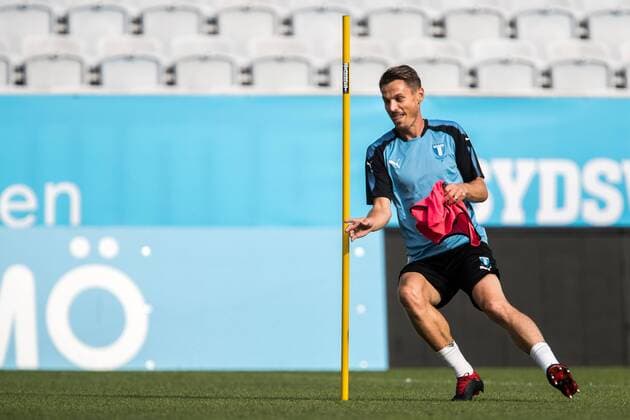 180731 Malmö FFs Markus Rosenberg under en presskonferens och träning inför Champions League matchen mellan Malmö FF och Cluj i andra kvalomgangen den 31 juli 2018 i Malmö. Copyright: MATHILDAxAHLBERG BB180731MA014