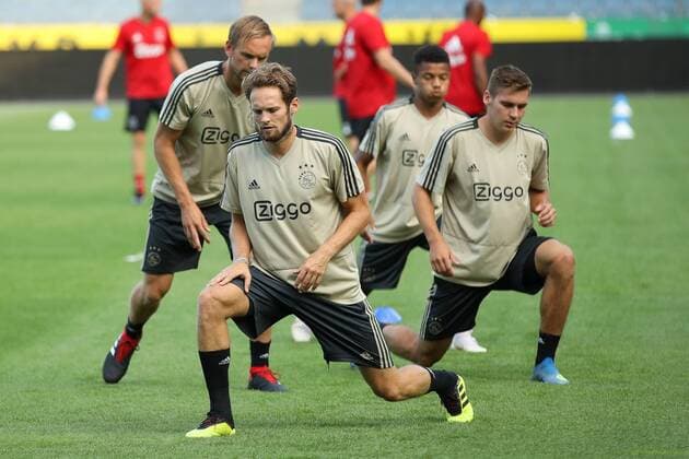 SOCCER - UEFA CL quali, Ajax vs Sturm GRAZ,AUSTRIA,31.JUL.18 - SOCCER - UEFA Champions League qualification, SK Sturm Graz vs AFC Ajax Amsterdam, preview, training Ajax. Image shows Daley Blind and Maximilian Woeber (Ajax). GEPAxpictures xChristianxWalgram