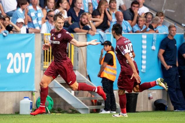 180801 Damjan Äokovic of Cluj celebrates after scoring 0-1 during the UEFA Champions League qualifying match between Malmö FF and Cluj on August 1, 2018 in Malmö. Photo: Ludvig Thunman BILDBYRAN kod LT 35511 Copyright: LUDVIGxTHUNMAN BB180801LT021