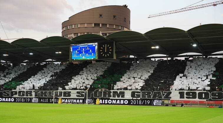 SOCCER - UEFA CL quali, Sturm vs Ajax GRAZ,AUSTRIA,01.AUG.18 - SOCCER - UEFA Champions League qualification, SK Sturm Graz vs AFC Ajax Amsterdam. Image shows fans of Sturm. GEPAxpictures xMarioxBuehner
