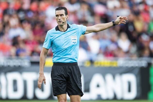 Referee Juan Martinez Munuera during UEFA Champions League, Second Qualifying Round between FC Midtjylland and FC Astana, August 1, 2018 in ARENA Herning, Denmark. Photo: Bo Amstrup Ritzau Scanpix , Herning Denmark  Copyright: BoxAmstrup BoxAmstrupx cop103 spdk20180801-212520-L