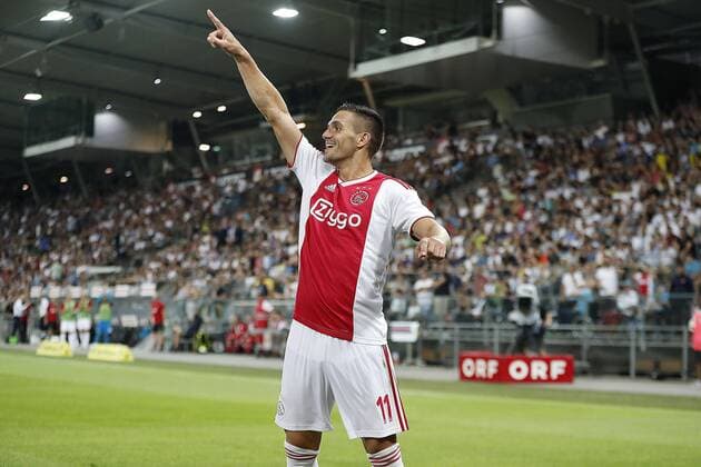 GRAZ, 01-08-2018 , Merkur Arena, football season 2018 2019, UEFA Champions League second qualifying round , 2nd leg , Ajax player Dusan Tadic scores 0-2 during the match Sturm Graz - Ajax . Sturm Graz - Ajax  x2372409x