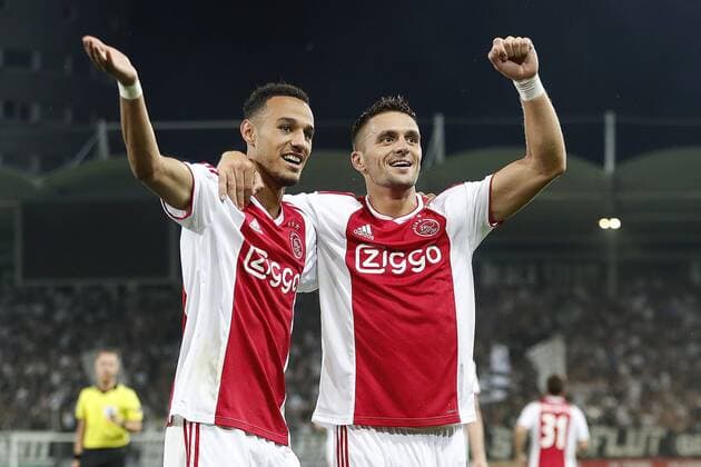 GRAZ, 01-08-2018 , Merkur Arena, football season 2018 2019, UEFA Champions League second qualifying round , 2nd leg , Ajax player Dusan Tadic celebrating the 0-2 goal during the match Sturm Graz - Ajax . Sturm Graz - Ajax  x2372412x