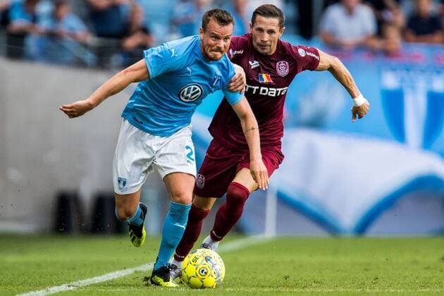 180801 of Malmö FF Eric Larsson of Malmö FF and Ciprian Deac of Cluj during the UEFA Champions League qualifying match between Malmö FF and Cluj on August 1, 2018 in Malmö. Photo: Mathilda Ahlberg BILDBYRN Cop 178 Copyright: MATHILDAxAHLBERG BB180801MA079