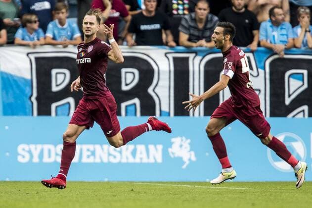 180801 Damjan Äokovic of Cluj celebrates during the UEFA Champions League qualifying match between Malmö FF and Cluj on August 1, 2018 in Malmö. Photo: Mathilda Ahlberg BILDBYRAN Cop 178 Copyright: MATHILDAxAHLBERG BB180801MA095