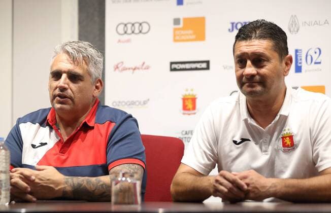 01 08 2018 - National Stadium, Ta Qali, Malta UEFA Europa League 2018 2019 Second Qualifying Round, 2nd Leg Valletta FC team manger Gerald Ellul (L) and head coach Danilo Doncic speak during his team s press conference PK Pressekonferenz ahead of the UEFA Europa League, Second Qualifying Round, second leg match between Valletta FC and HÅ K Zrinjski at the Centenary Stadium, Ta Qali, Malta on 02 August, 2018. Valletta FC v HÅ K Zrinjski UEL_18_19