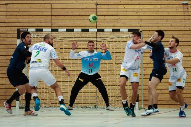 01.08.2018, xtgx, Handball Testspiel, SC Magdeburg - Japan, emspor, v.l. Dario Quenstedt (Magdeburg, 21) im Tor Beetzendorf