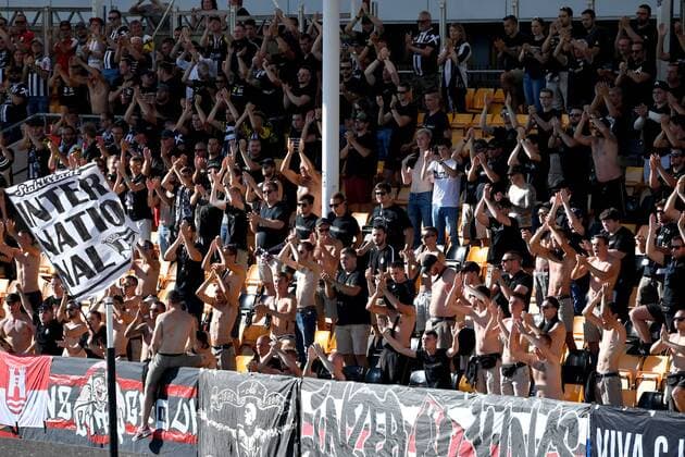 SOCCER - UEFA EL quali, Lillestroem vs LASK LILLESTROEM,NORWAY,02.AUG.18 - SOCCER - UEFA Europa League qualification, Lillestroem SK vs LASK Linz. Image shows fans of LASK. GEPAxpictures xFlorianxErtl
