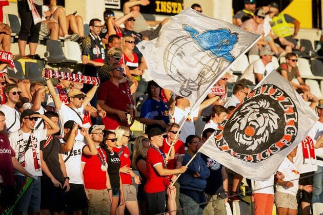 180802 Fans of Leipzig during the UEFA Europa League qualifying match between Häcken and RB Leipzig on August 2, 2018 in Gothenburg. Copyright: MICHAELxERICHSEN BB180802MI047