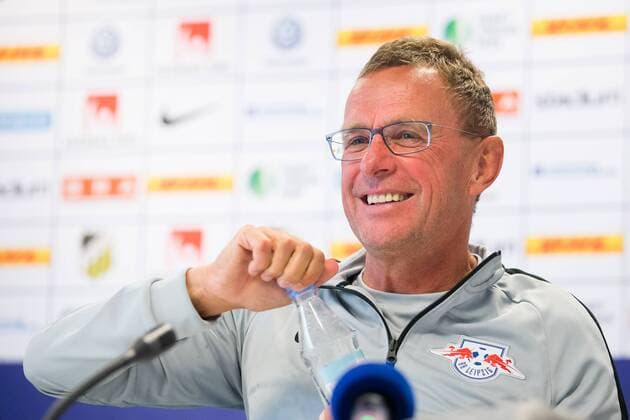 180802 Coach Ralf Rangnick of Leipzig during the press conference PK Pressekonferenz after the UEFA Europa League qualifying match between Häcken and RB Leipzig on August 2, 2018 in Gothenburg. Copyright: MICHAELxERICHSEN BB180802MI060