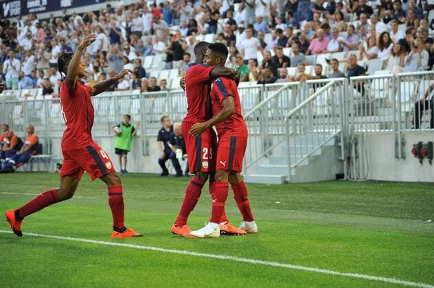 But et Joie Francois Kamano (gir) FOOTBALL : Bordeaux vs Ventspils - 2eme Tour Qualification Europa League - Bordeaux - 02 08 2018 ThierryBreton Panoramic 