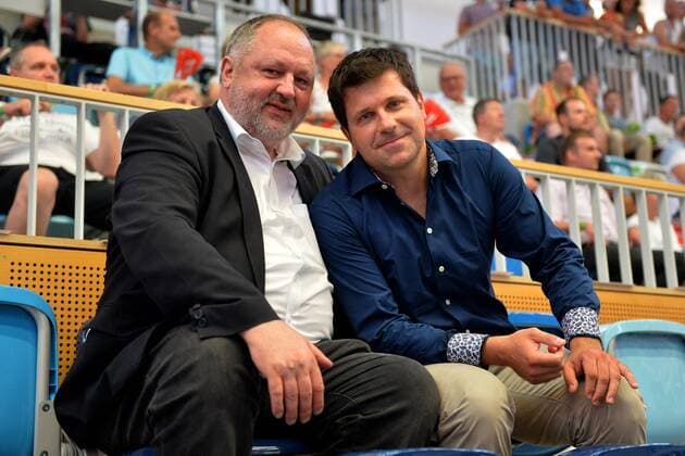 Handball, Herren, Saison 2018 19, Mini-Turniner in der MBS-Arena, Japan - 1. VfL Potsdam, DHB-Präsident Andreas Michelmann (li.), Sportlicher Leiter Alexander Haase (1. VfL Potsdam), 03.08.18, Copyright: xMichaelxHundtx xMatthiasxKochx