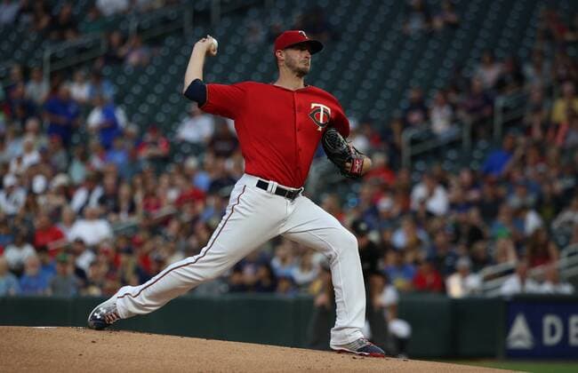 August 3, 2018 - Minneapolis, MN, USA - Minnesota Twins starting pitcher Jake Odorizzi throws the first pitch of the game against the Kansas City Royals on Friday, Aug. 3, 2018, at Target Field in Minneapolis. Kansas City at Minnesota - ZUMAm67_ 20180803_zaf_m67_026 Copyright: xAlexxKormannx