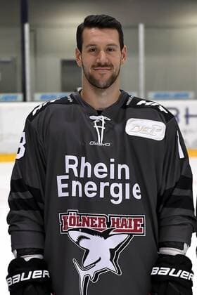 Eishockey DEL Mannschaftsfoto und Spielerportraits Kölner Haie Koelns Kai Hospelt (Nr.18)