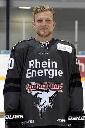 Eishockey DEL Mannschaftsfoto und Spielerportraits Kölner Haie Koelns Alexander Oblinger (Nr.50)