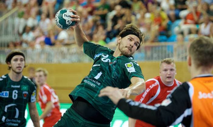 Handball 03.08.2018 Saisonstart Saison 2018 2019 BLITZTURNIER in der MBS Arena Potsdam FUECHSE Berlin geg 1 VfL Potsdam Erik SCHMIDT 28 Fuechse