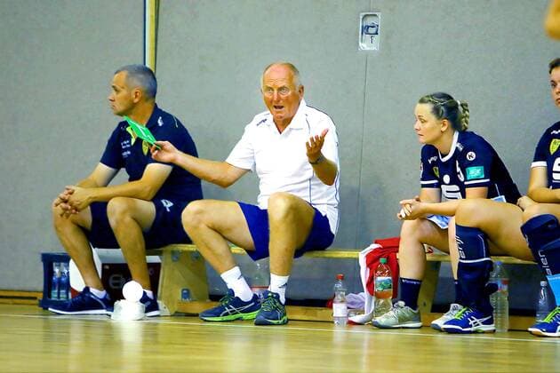 Trainer Wolfgang Pötzsch (Frankfurt) Handball Frauen BSV Sachsen Zwickau - Frankfurter HC (Testspiel) am 4.8.2018 BS Sachsen Zwickau - Frankfurter HC