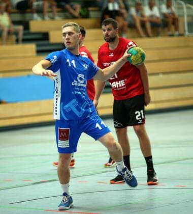 Handball - Weininselturnier Groß-Umstadt - Saison 2018 - 2019 - 05.08.2018 - Groß-Umstadt v. l. Philip Wesp Büttelborn beim Siebenmeter Aktion, Einzelbild -