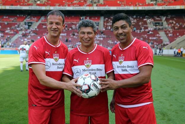 Sport Bilder des Tages VfB Stuttgart 125 Jahre Tag des Brustrings Deutschland, Stuttgart, 05.08.2018, Fussball, Bundesliga, Saison 2018 2019, VfB Stuttgart 125 Jahre Tag des Brustrings: v.l. Fredi Bobic, Krassimir Balakov, Giovane Elber.