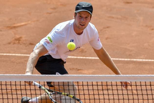 GER, 1. Tennis-Point Bundesliga Herren, Tennis Ewige Liebe BW Neuss vs. TV Reutlingen 1 05.08.2018, Tennis Ewige Liebe BW Neuss, GER, 1. Tennis-Point Bundesliga Herren, Tennis Ewige Liebe BW Neuss vs. TV Reutlingen 1, im Bild van der Zandschulp, Botic GER beim Rueckhandvolley