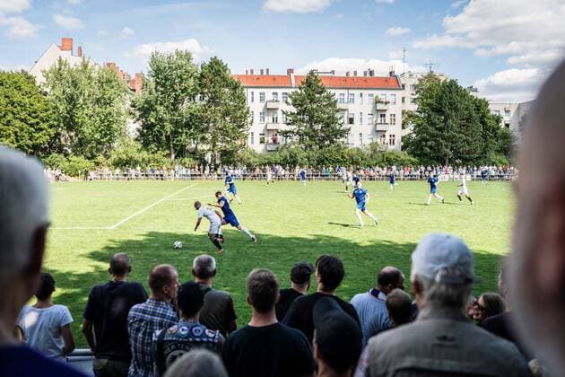 Fußball, Stadiongeschichte Blau-Weiß 90 Berlin Berlin, Deutschland, 05.08.2018: Übersicht beim Spiel der NOFV Oberliga Nord zwischen SV Blau-Weiß 90 und Tennis Borussia.