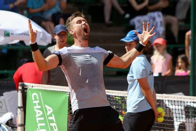 Sport Bilder des Tages Gdynia, 05.08.2018 Miedzynarodowy Turniej Tenisowy Sopot Open. Final gry podwojnej. Gdynia. Polska, International Tenis ATP Tennis Herren Challenger Sopot Open. Doubles final. Gdynia. Poland, NZ:Mateusz Kowalczyk (POL), radosc Fot. Tomasz Zasinski 058sport.pl NEWSPIX.PL --- Newspix.pl  20180805_C5D_6456_065_ZAS