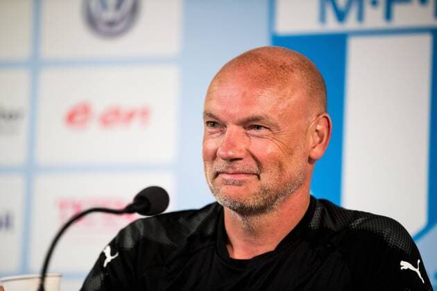 180806 Head coach Uwe Rösler of Malmö FF during a press conference PK Pressekonferenz and practice ahead of the UEFA Champions League qualifying match between Malmö FF and Vidi on August 6, 2018 in Malmö. Photo: Mathilda Ahlberg BILDBYRN Cop 178 Copyright: MATHILDAxAHLBERG BB180806MA088