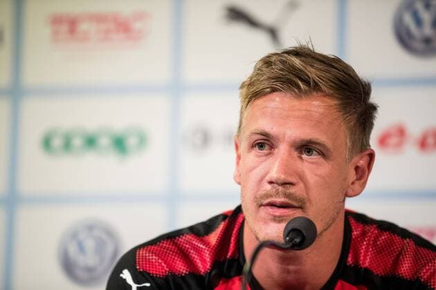 180806 Goalkeeper Johan Dahlin of Malmö FF during a press conference PK Pressekonferenz ahead of the UEFA Champions League qualifying match between Malmö FF and Vidi on August 6, 2018 in Malmö. Photo: Mathilda Ahlberg BILDBYRN Cop 178 Copyright: MATHILDAxAHLBERG BB180806MA090