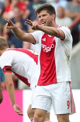 Ajax Klaas-Jan Huntelaar celebrates after scoring during the soccer match between Belgian Standard de Liege and Dutch AFC Ajax Amsterdam, Tuesday 07 August 2018 in Liege. This is the first leg of the third qualifying round of the UEFA Champions League. VIRGINIExLEFOUR  x05400364x