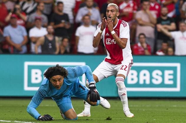 Ajax Hakim Ziyech looks dejected during the soccer match between Belgian Standard de Liege and Dutch AFC Ajax Amsterdam, Tuesday 07 August 2018 in Liege. This is the first leg of the third qualifying round of the UEFA Champions League. LAURIExDIEFFEMBACQ  x05400534x