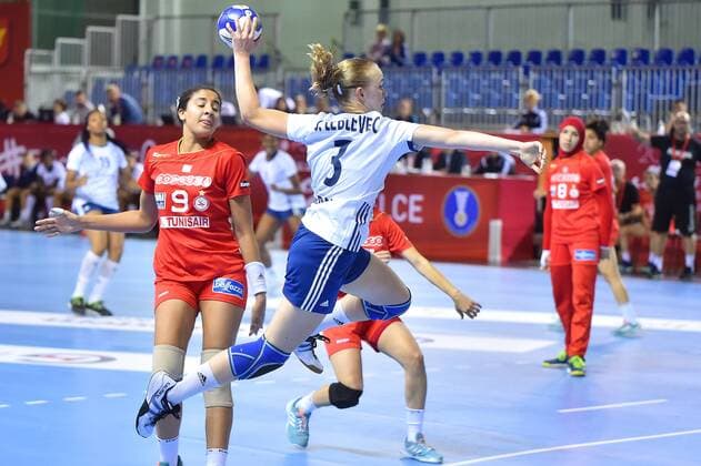2018.08.08 Kielce Pilka reczna Mlodziezowe Mistrzostwa Swiata w Pilce Recznej Kobiet do lat 18 Tunezja - Francja N z LEBLEVEC Julie Foto Lukasz Laskowski PressFocus 2018.08.08 Kielce Handball IHF Youth U18 Womens World Championship WM Weltmeisterschaft 2018 Tunisia v France LEBLEVEC Julie Credit: Lukasz Laskowski PressFocus NEWSPIX.PL --- Newspix.pl  20180808LUK_392