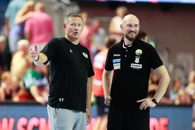 08.08.2018, xtgx, Handball Testspiel, SC Magdeburg - HK Malmö emspor, v.l. Stian Tönnessen (Malmö, Trainer), Yves Grafenhorst (Magdeburg, Co-Trainer) GETEC Arena