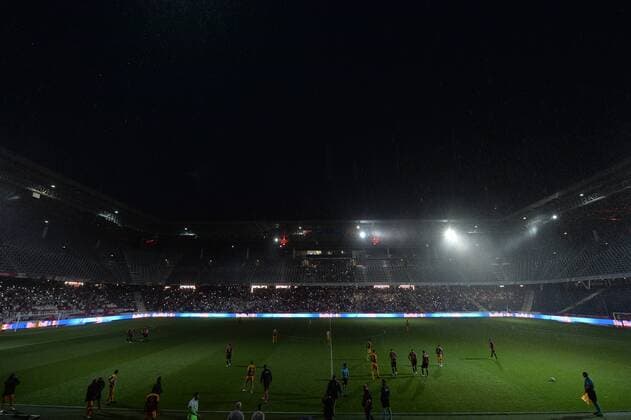 SOCCER - UEFA CL quali, RBS vs Shkendija SALZBURG,AUSTRIA,08.AUG.18 - SOCCER - UEFA Champions League, qualification, Red Bull Salzburg vs KF Shkendija. Image shows an overview of the Red Bull Arena during a power failure. GEPAxpictures xFlorianxErtl